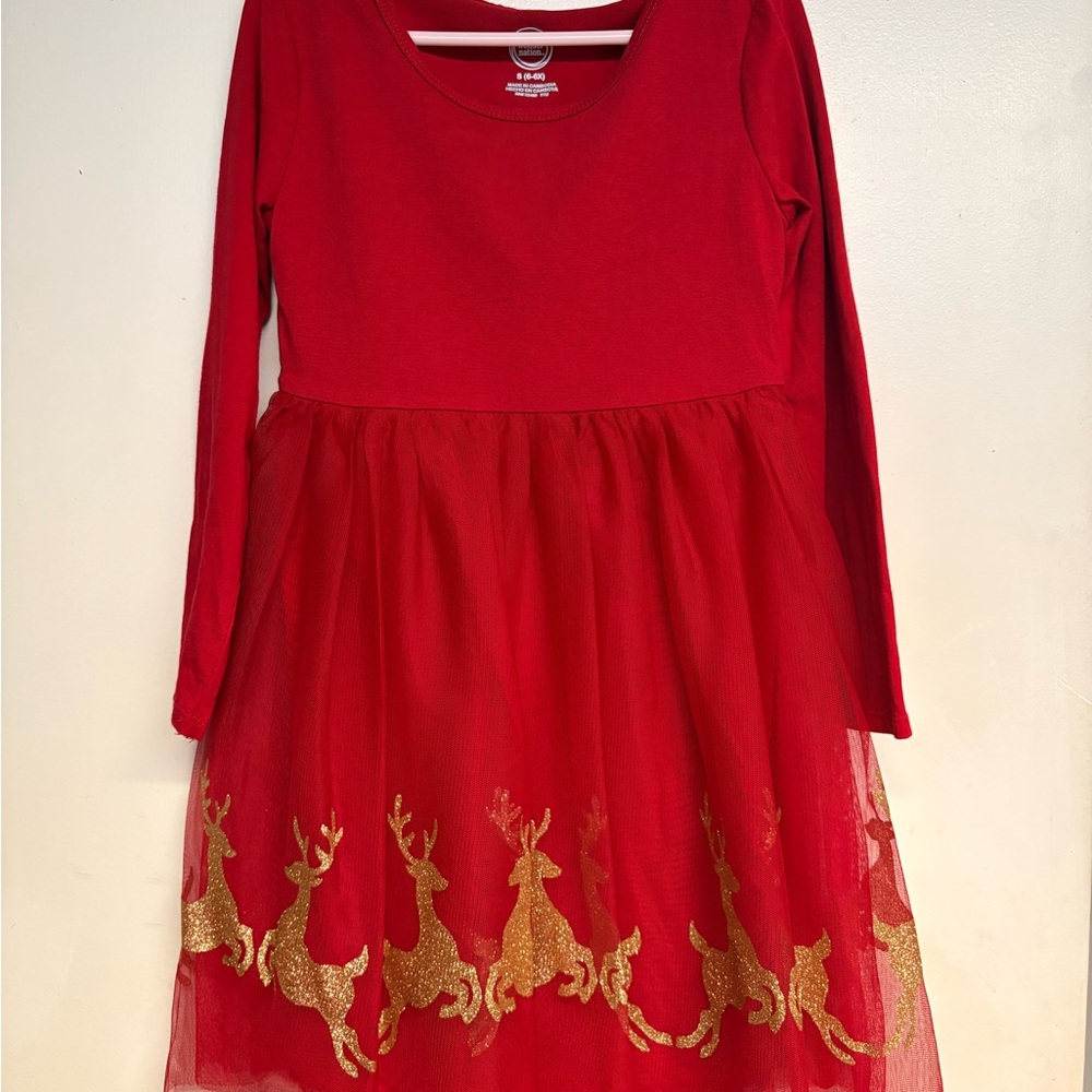 Wonder Nation Red Dress with Gold Reindeer Design size 6/6x